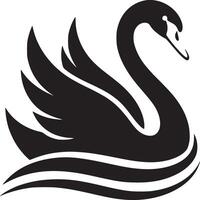 A minimalistic black and white image of a swan with stylized waves underneath it on a white background vector