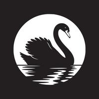 A black swan swimming in water with a white circle behind it on a black background image art vector