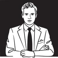 Illustration of a man in a suit with arms crossed against a black background in a white frame vector