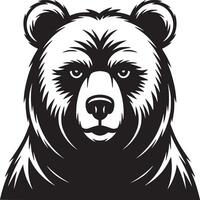 Illustration of a bear's head in black and white with detailed fur and facial features design style vector