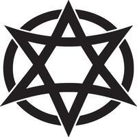 A black star of david encircled by a black ring on a white background in a minimalist illustration vector