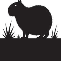 Silhouette of a capybara standing in grass against a white background in a simple design style vector