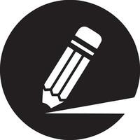 A simple black and white drawing of a pencil inside of a black circle with a white background vector