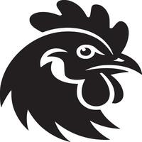 A striking black silhouette of a rooster head with a comb and wattle on a white background view vector