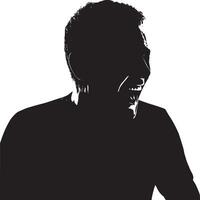 Silhouette of a man laughing with mouth open against a white background in a high contrast image vector
