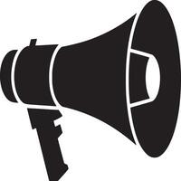 A black and white illustration of a megaphone with a handle on a white background design element vector