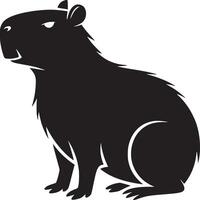 A black silhouette of a capybara sitting on a white background looking to the left side view vector