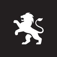 White lion rampant silhouette with open mouth on a black background in a heraldic style design vector