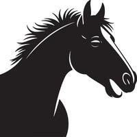 A stylized black and white illustration of a horse head in profile with a white background design vector