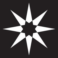 A graphic illustration of a white eight pointed star on a black background in a simple style vector
