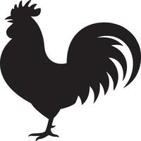 A silhouette of a rooster standing on a white background with its tail feathers displayed out wide vector