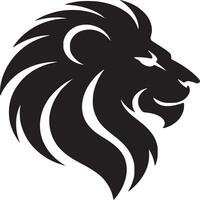 A black silhouette of a lion head facing right with a white background in a simple style vector