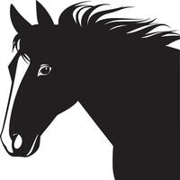 A minimalist illustration of a black horse head with a white stripe on a white background vector