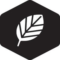 A white leaf icon centered on a black hexagon shape with rounded corners in a minimalist style design vector