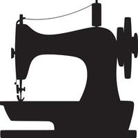 A silhouette of a vintage sewing machine with thread and wheel on a white background image view vector