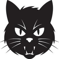 A black cat head with white eyes and whiskers on a white background showing teeth and angry eyes vector