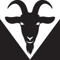 A black and white graphic illustration of a goat head with horns and a beard on a triangle background vector