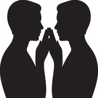 Two silhouetted figures facing each other with hands touching in a symmetrical composition art vector
