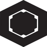 A geometric design featuring a black hexagon and a green hexagon ring on a white background art deco style vector