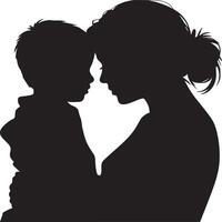 Silhouette of a mother holding her child with their foreheads touching in a loving embrace moment vector