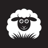 A simple black and white illustration of a sheep with grass on a black background art design vector