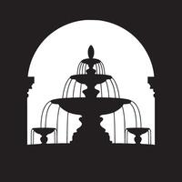 Silhouette of a tiered fountain with water cascading down in front of an arched opening space vector