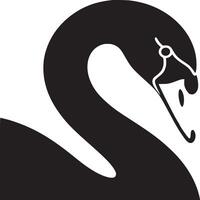 A graphic illustration of a black swan with an orange beak on a white background in a simple style vector