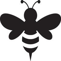 A simple graphic of a black bee with white stripes on a white background in a minimalist style vector