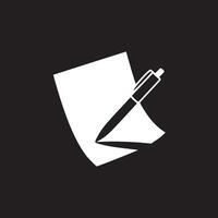 A minimalistic illustration of a white pen resting on a sheet of white paper on black background vector