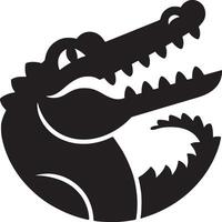 A stylized black silhouette of an alligator with its mouth open and tail curled up on white vector