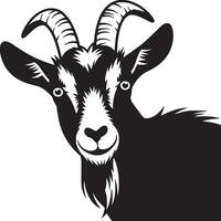Illustration of a black and white goat with horns on a white background close up portrait view vector