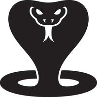 A simple black and white graphic illustration of a cobra snake with its hood spread open wide vector
