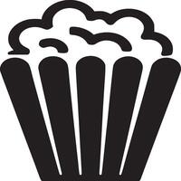 Black and white graphic illustration of a container full of popcorn on a white background vector