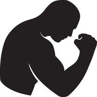 Silhouette of a muscular man flexing his arm and clenching his fist in a pose of strength and determination vector