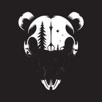 Bear skull with trees and stars on a black background in a stylized digital illustration vector