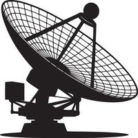A black silhouette of a satellite dish antenna with a grid pattern against a white background view vector