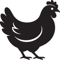 A minimalist black silhouette of a chicken standing isolated on a white background in full profile view vector