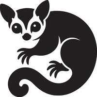 Stylized black and white illustration of a lemur with a curled tail on a white background vector