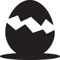 A black and white graphic of a cracked egg on a small base against a white background design element vector