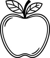 An apple with leaves on it is shown in this black and white drawing vector