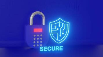 3D Animation of Digital Padlock and Cybersecurity Shield video