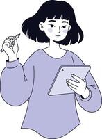 Digital artist creating art on a tablet with a stylus vector