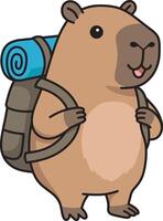 Capybara with a backpack, ready for a hiking adventure Illustration vector