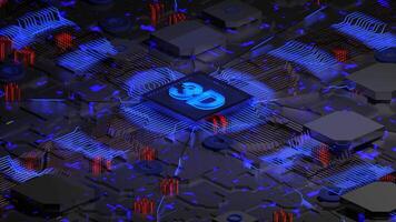 Futuristic 3D Circuit Board with Glowing Blue and Red Connections - Animated Background Loop video