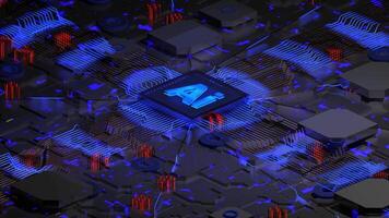 Futuristic AI Circuit Board with Glowing Blue and Red Connections - Animated Background Loop video