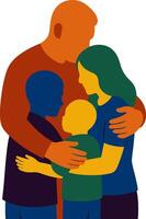 Silhouette of dad embracing family in a heartwarming group hug scene vector
