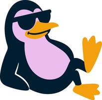 Cool lounging cartoon penguin with black sunglasses in relaxed pose vector