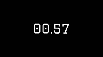 Digital countdown timer One minute animation from 60 to 0 seconds on black background video
