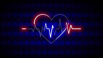 Heartbeat monitor pulse graphic with neon glow animation video