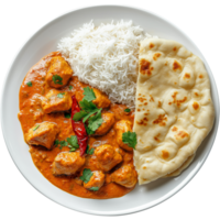 A spicy chicken tikka masala with basmati rice and naan bread Image, hamburger isolated on transparent background, hamburger illustration Art png